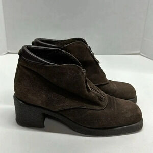 Aquatalia By Marvin K Ankle Boots Booties Zip Up Front Brown Suede Size 8.5